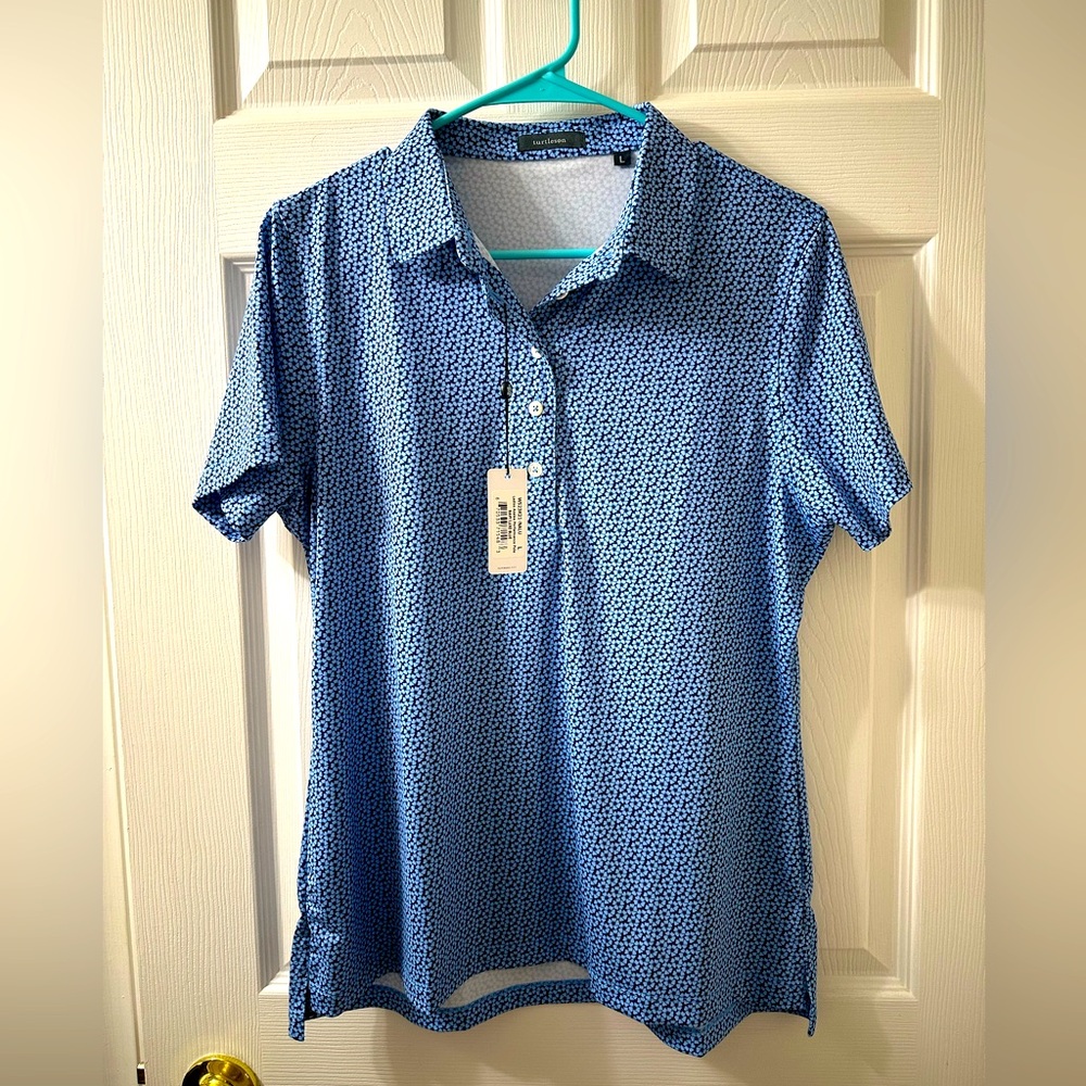 NWT Turtleson Ladies Azalea Floral Print Performance Polo Size Large